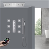 Palermo Musical Chrome Thermostatic Remote Controlled Luxurious LED Recessed Ceiling Mount Rainfall Waterfall Mist Shower System with Jetted Body Sprays and Hand Shower Features: